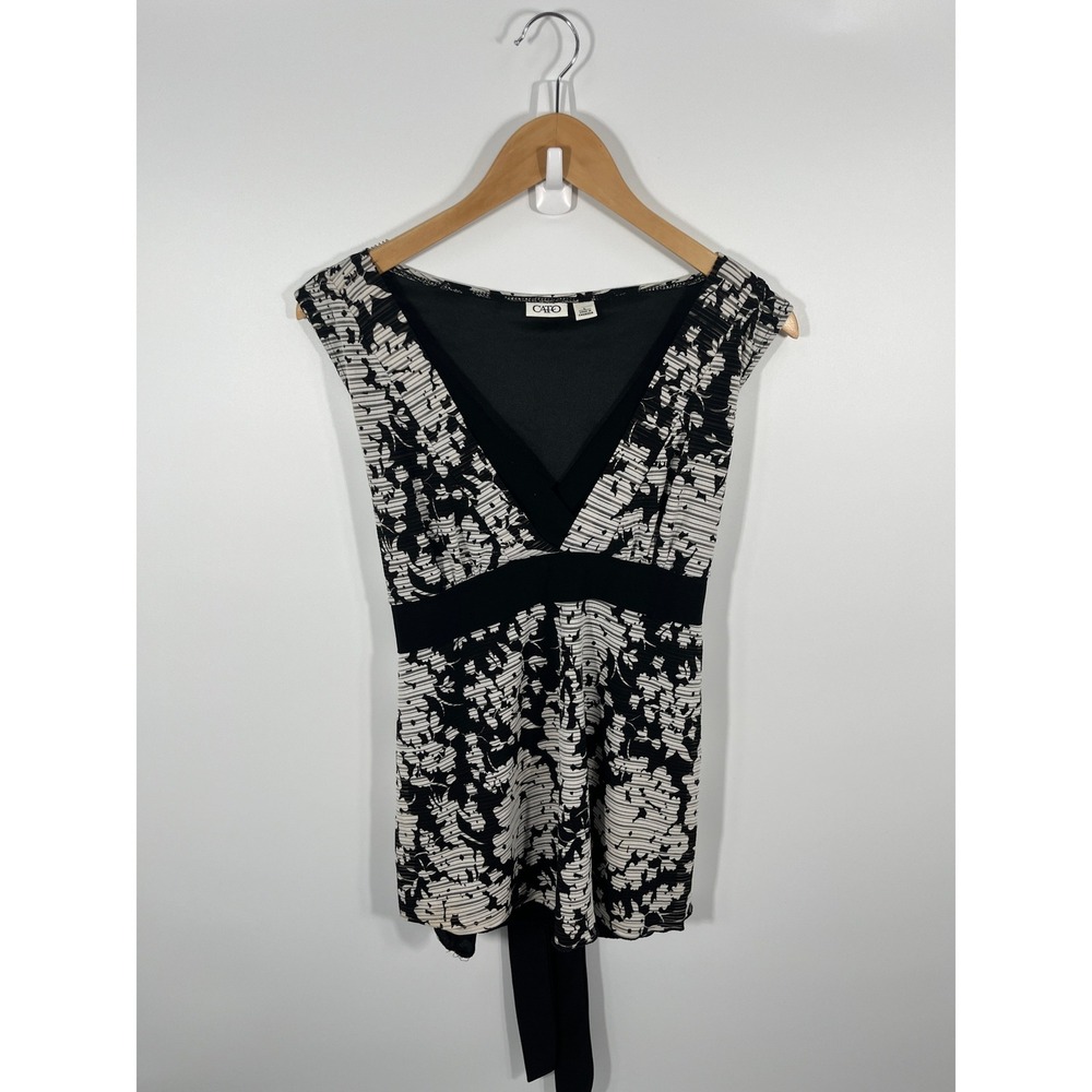 Y2K Womens Babydoll Top L Black White Floral Minimalist Chic Capsule Going Out